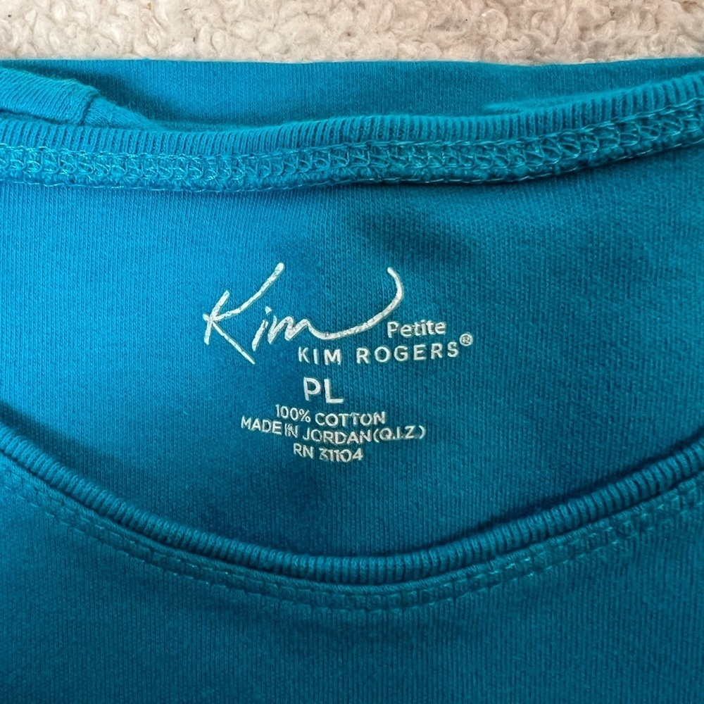 Kim Rogers Vibrant Turquoise Blue Petite Large Short Sleeve Top - Picture 5 of 8